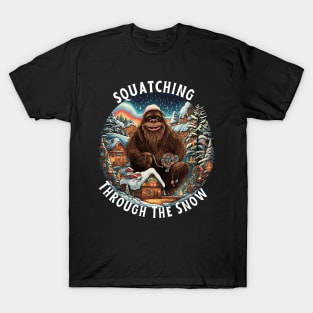 Bigfoot Squatching Through The Snow Christmas Xmas T-Shirt